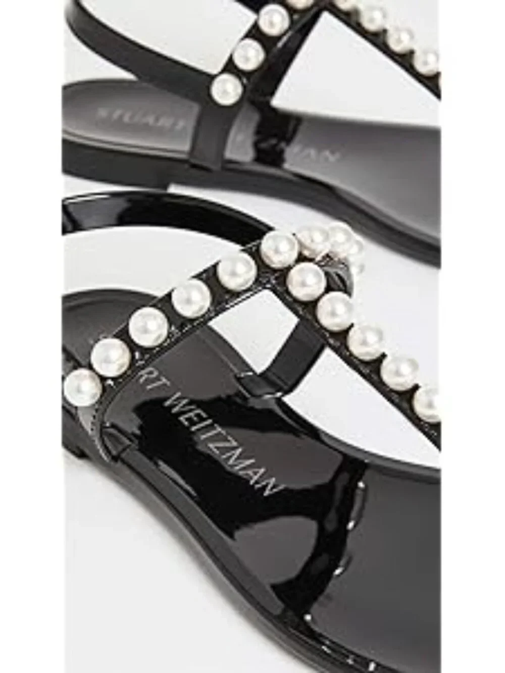 Stuart Weitzman Pearl Detail Black Goldie Jelly Sandals Size 5